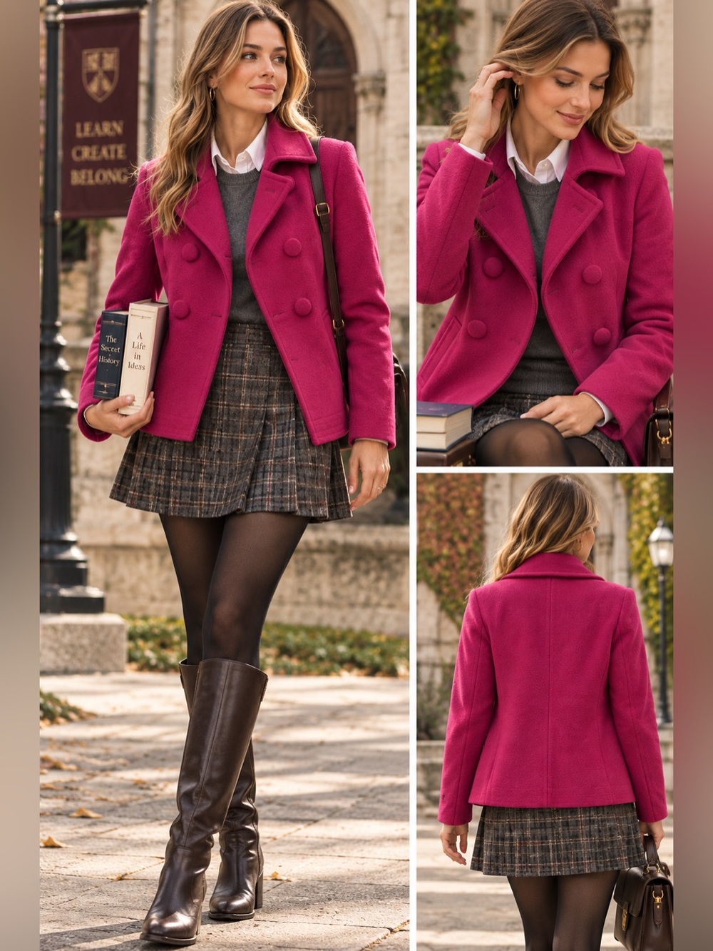 Peter Nygard Fuchsia Pea Coat Double-Breasted Jacket